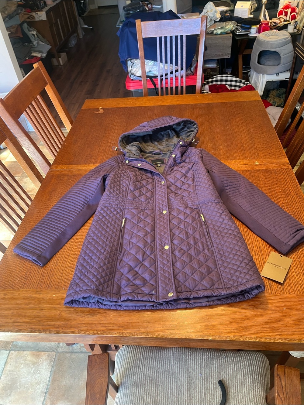 Weatherproof Quilted Hooded Puffer Coat - Purple